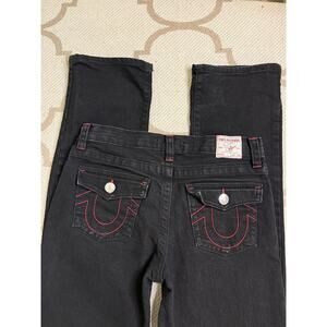 True Religion Big Kids Ricky Black & Red Relaxed Straight Leg Jeans, size 16